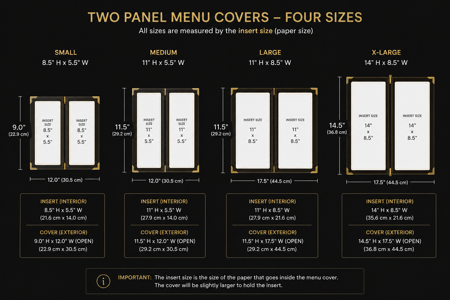 ILED Menus insert and exterior dimensions