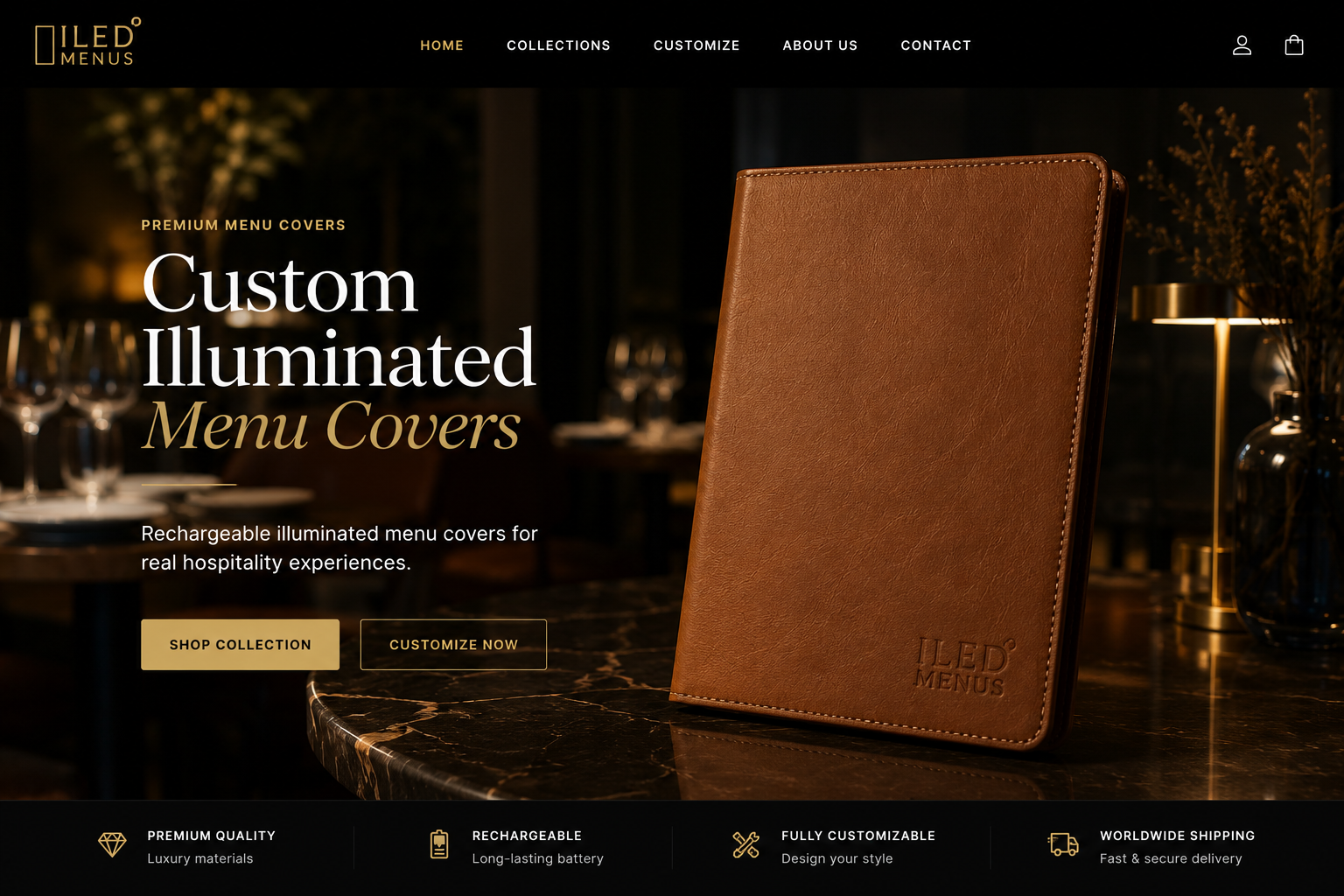 ILED Menus premium illuminated menu cover